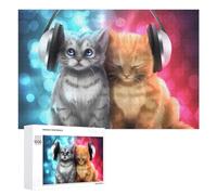 1000 PCS Rompecabezas para Adultos Rompecabezas Music Lovers Cute Kittens with Headphones Rompecabezas Juegos Relajantes Una Obra De Arte Cumpleaños 1000 PCS