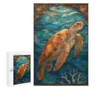 1000 PCS Rompecabezas para Adultos Rompecabezas Stained Glass Sea Turtle In Ocean Rompecabezas para Adultos Juguetes Antiestrés Juego Difícil Y Desafiante Regalos 1000 PCS