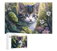 1000 PCS Rompecabezas para Adultos Rompecabezas Whiskered Whiskers Cute Kitten in Flowers Rompecabezas Juegos Relajantes Una Obra De Arte Cumpleaños 1000 PCS