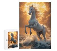 1000 PCS Rompecabezas para Adultos Rompecabezas White Horse Rearing in Ocean Waves Rompecabezas para Adultos Juguetes Antiestrés Juego Difícil Y Desafiante Regalos 1000 PCS