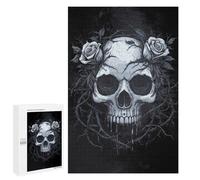 1000 PCS Rompecabezas para Adultos Skull with Roses - Gothic Rompecabezas para Adultos Juegos Divertidos Alivia El Estrés Desafiante De Completar 1000 PCS