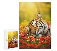 1000 PCS Rompecabezas para Adultos Sleeping Tiger in A Field of Flowers Rompecabezas para Adultos Juguetes Antiestrés Una Obra De Arte Difícil Y Desafiante 1000 PCS