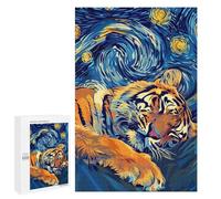 1000 PCS Rompecabezas para Adultos Sleeping Tiger in Starry Night Style Rompecabezas para Adultos Juegos Relajantes Corte De Precisión Cumpleaños Y Navidad 1000 PCS