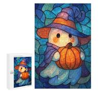1000 PCS Rompecabezas para Adultos Stained Glass Halloween Ghost with Pumpkin Rompecabezas para Adultos Juegos De Relajación Regalos para Mujeres Regalos De Cumpleaños 1000 PCS