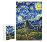 1000 PCS Rompecabezas para Adultos Starry Night with Windmill Painting Rompecabezas para Adultos Juguetes De Bricolaje Decoración del Hogar Difíciles Y Desafiantes 1000 PCS