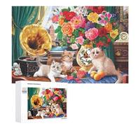 1000 PCS Rompecabezas para Adultos Vintage Room with Kittens and Flowers Rompecabezas para Adultos Juegos De Relajación Regalo De Cumpleaños Cumpleaños Y Navidad 1000 PCS