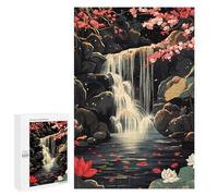 1000 PCS Rompecabezas para Adultos Waterfall Serenity Cherry Blossoms Lotus Japanese Rompecabezas para Adultos Juego De Ingenio Pero Divertido Y Humorístico Actividades Divertidas En Casa, 1000 PCS
