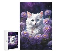 1000 PCS Rompecabezas para Adultos White Cat with Purple Flowers Rompecabezas para Adultos Juguetes De Bricolaje Decoración del Hogar Difíciles Y Desafiantes 1000 PCS