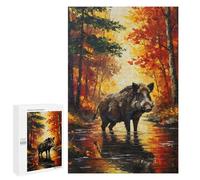 1000 PCS Rompecabezas para Adultos Wild Boar in Autumn Forest Painting Rompecabezas para Adultos Juegos Divertidos Alivia El Estrés Desafiante De Completar 1000 PCS