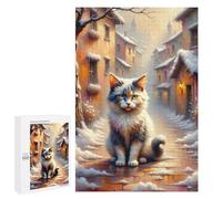 1000 PCS Rompecabezas para Adultos Winter Village Cat Rompecabezas para Adolescentes Regalo De Cumpleaños Ayuda A Ejercitar El Cerebro Juego Desafiante Regalos 1000 PCS