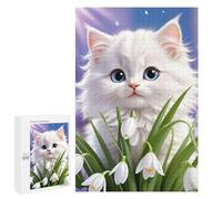 1000 PCS Rompecabezas para Adultos Y Adolescentes Fluffy White Kitten with Blue Eyes Rompecabezas para Adultos Juegos De Relajación Desafío Difícil Interacción Entre Padres E Hijos 1000 PCS