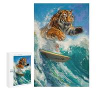 1000 PCS Rompecabezas para Adultos Y Adolescentes Tiger Surfer Surfing Waves Rompecabezas para Adultos Juego Familiar Desafío Difícil 1000 PCS