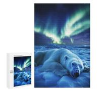 1000 PCS Rompecabezas Polar Bear Under Aurora Borealis Rompecabezas para Adultos Juegos Divertidos Decoración Perfecta Cumpleaños Y Navidad 1000 PCS