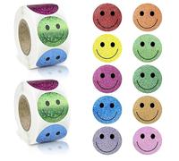 1000 pegatinas de cara sonriente, 2 rollos de 25 mm, pegatinas redondas de cara feliz, multicolor, 8 colores, pegatinas de recompensa para maestros, pegatinas de recompensa, decoraciones de regalo
