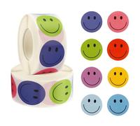 1000 pegatinas de emoticonos de 25 mm - 8 colores redondos, rollo de pegatinas de recompensa, autoadhesivas, para niños, profesores, decoración de regalos y decoración de fiestas