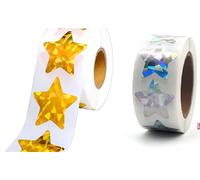 1000 Pegatinas de Estrellas Brillantes(Doradas&Plateadas),Rollo de Pegatinas de Estrellita,Stickers de Autoadhesivas,Stickers Reflectantes de Estrellas Brillantes para Sistemas de Recompensa, Manuali