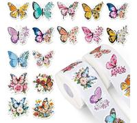 1000 pegatinas de mariposa, rollo de 1,26 pulgadas, pegatinas redondas en 16 patrones, pegatinas de recompensa autoadhesivas para niños y adultos, álbumes de recortes, botellas de agua, sobres