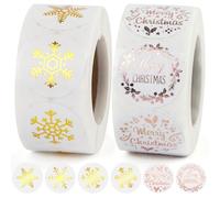 1000 pegatinas navideñas, etiquetas redondas de lámina dorada, 2,5 cm pegatinas brillantes de Feliz Navidad, decoración copos de nieve para álbumes recortes tarjetas felicitación embalaje regalos