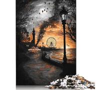 1000 pezzi Carnevale d'epoca al tramonto - Nostalgico Luna Park sul Mare per adulti Puzzle di Carta difficili Gioco Educativo Sfida Giocattolo 38x26 cm/1000 pezzi
