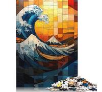 1000 pezzi The Great Wave Stained Glass Mosaic Artwork per adulti Puzzle difficili Puzzle per adulti Gioco Educativo Sfida Giocattolo 1000 pezzi (75x50 cm)