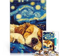 1000 Piece Adult Puzzles “Dog Sleeping Under Starry Night” Made of Cardboard，for Age 14 Years and Over Practical Game Wall Decoration Unique Gifts for Birthday and Christmas。Size：38x52cm
