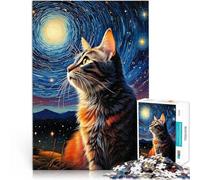 1000 Piece Jigsaw Puzzles For Adults and Teenagers Starry Night Cat Landscape Suitable for People Aged 14 and Above Stress Relief Toys Because it is Ideal as a Gift for The Whole Family。