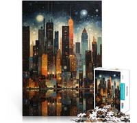 1000-piece Puzzle for Teenagers “City Skyline Artwork ” Made of Cardboard，Suitable for People Aged 14 and Above Parent-Child Interaction Family Games Christmas Birthday Gifts 。Size：38x52cm