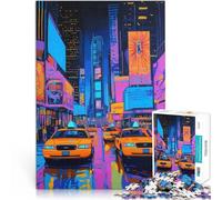 1000 Piece Puzzles for Adults Neon Cityscape of New York, USA Made of Cardboard,Suitable for Ages 14 and up Staycation Kill Time Difficult Hard Gifts for Women Men 。Size:38x52cm/14.96x20.47inch