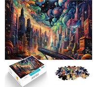 1000 Pieces Jigsaw Puzzles for Adults Trippy City - City in Technicolor Made of Cardboard,for Age 14 Years and Over Antistress Vacation at Home Killing Time Offered as Gifts for The Whole Family。
