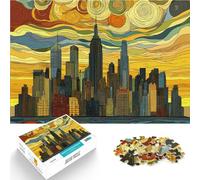 1000 Pieces Jigsaws Adults Puzzles Gifts New York City Skyline in Van Gogh St Made of Cardboard，for and 14 Years and Over Educational Challenge Because it is Ideal as a Gift for The Whole Family。