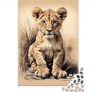 1000 Pieces Lion Cub Jigsaw for Adults Thick Paper Forest Animal Puzzle Brain Challenge Home Decor 38x26cm/1000pcs