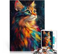 1000 Pieces Puzzles for Adults Teenagers “Fantasy Colorful Cat” Made of Cardboard,Suitable for People Aged 14 and Above Home Decoration Game Toys Interesting Stress Reduction Gifts。Size:38x52cm