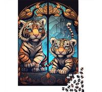 1000 Pieces Stained Glass Tiger Puzzle for Adults Paper Brain Teaser Animal Art Paper Jigsaw Relaxing Home Decor 38x26cm/1000pcs