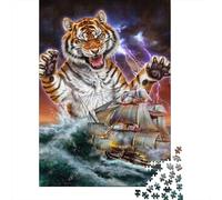 1000 Pieces Storm Tiger Ship Jigsaw for Adults Paper Puzzle Nautical Animal Brain Training Stress Relief Home Decor 70x50cm/1000pcs