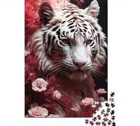 1000 Pieces White Tiger Flowers Puzzle for Adults Paper Jigsaw Brain Training Decor Art Nature Puzzle Home Gift 70x50cm/1000pcs
