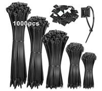 1000 Piezas Bridas Plastico,Bridas Negras 100/150/200/250/300mm | Viene con 50 Bases Adhesivas,Bridas de Plástico Resistentes a Altas Temperaturas, Adecuadas para Diferentes Gestión de Cables