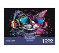 1000 Piezas Chat with Sunglasses Rompecabezas Juego De Habilidad Decoración del Hogar Chaton Mignon Puzzle De Decoración Desafíos Divertidos para Adultos Y Niños 70x50cm/1000pcs