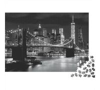 1000 Piezas con Puente y Paisaje Urbano Nocturno en Blanco y Negro, Horizonte de Nueva York, para Adultos de 12 años en adelante, Juegos educativos, decoración del hogar, dificultad difícil,70x50cm