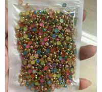 1000 piezas de 4,0 mm de colores mezclados, mini gemas de perla con ribetes dorados, para decoración de uñas 3D, parte trasera plana, gemas brillantes de resina acrílica, parte trasera plana (predet