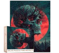 1000 piezas de rompecabezas de cielo nocturno de árbol de calavera de terror rojo cian oscuro, arte vectorial vintage de los años 80, rompecabezas coloridos de 27 x 20 pulgadas para decoración del