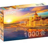 1000 Piezas Jigsaw Puzzle para Adultos - Budapest Sunset Landscape with Parliament - Acabado Mate, Tacto Suave, Ajuste Apretado, Colores Vivos, Servicio de Piezas
