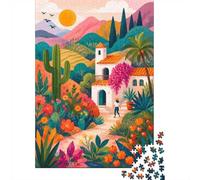 1000 Piezas Mini Puzzle para Adolescentes Paisaje Casa Cactus Challenge | 38 x 26 cm cartón decoración salón corte preciso regalo cumpleaños relajación