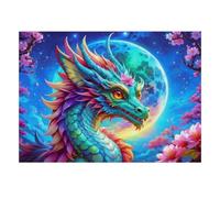 1000 piezas Mini rompecabezas para adultos Dragón Luna Flor Difícil | 38 x 26 cm cartón decoración salón corte preciso regalo amigo relajación espíritu