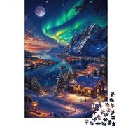 1000 piezas Mini rompecabezas para familia Aurora Montaña Cabaña Challenge | 70 x 50 cm Papel aficionado rompecabezas decoración salón corte preciso