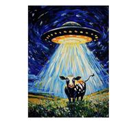 1000 piezas Mini rompecabezas para Familia Vaca UFO Noche Cartón | 52 x 38 cm Decoración del hogar Regalo Amigo Relajación Espíritu Artesanía Premium