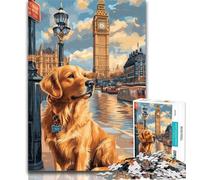 1000 Piezas para Adultos Golden Retriever bajo el Big Ben Rompecabezas para Adolescentes 1000, Toda la Familia para y Edad 14 50x75cm