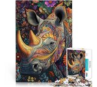 1000 Piezas para Regalos de Adultos “Animal Rinoceronte” Madera，Apto para Mayores de 14 años. Rompecabezas para Regalo Divertido para la Familia。tamaño：50x75cm/19.68x29.52pulgada