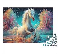 1000 Piezas Rompecabezas Caballo Blanco Cartón Grueso - Familiar, Caballo Blanco Galopando Nubes, Pausa Oficina, 38x26cm/1000pcs