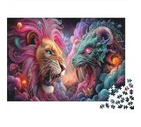 1000 Piezas Rompecabezas León Dragón Cartón 100% Reciclado - Super Desafiante, Duelo Fantasía León Dragón, Pausa Oficina, 70x50cm/1000pcs