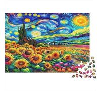 1000 Piezas Van Gogh Noche Estrellada Girasol Rompecabezas de Papel para Adultos Grueso Educativo Girasol Papel Juego Mental Decoración de Pared 70x50cm/1000pcs